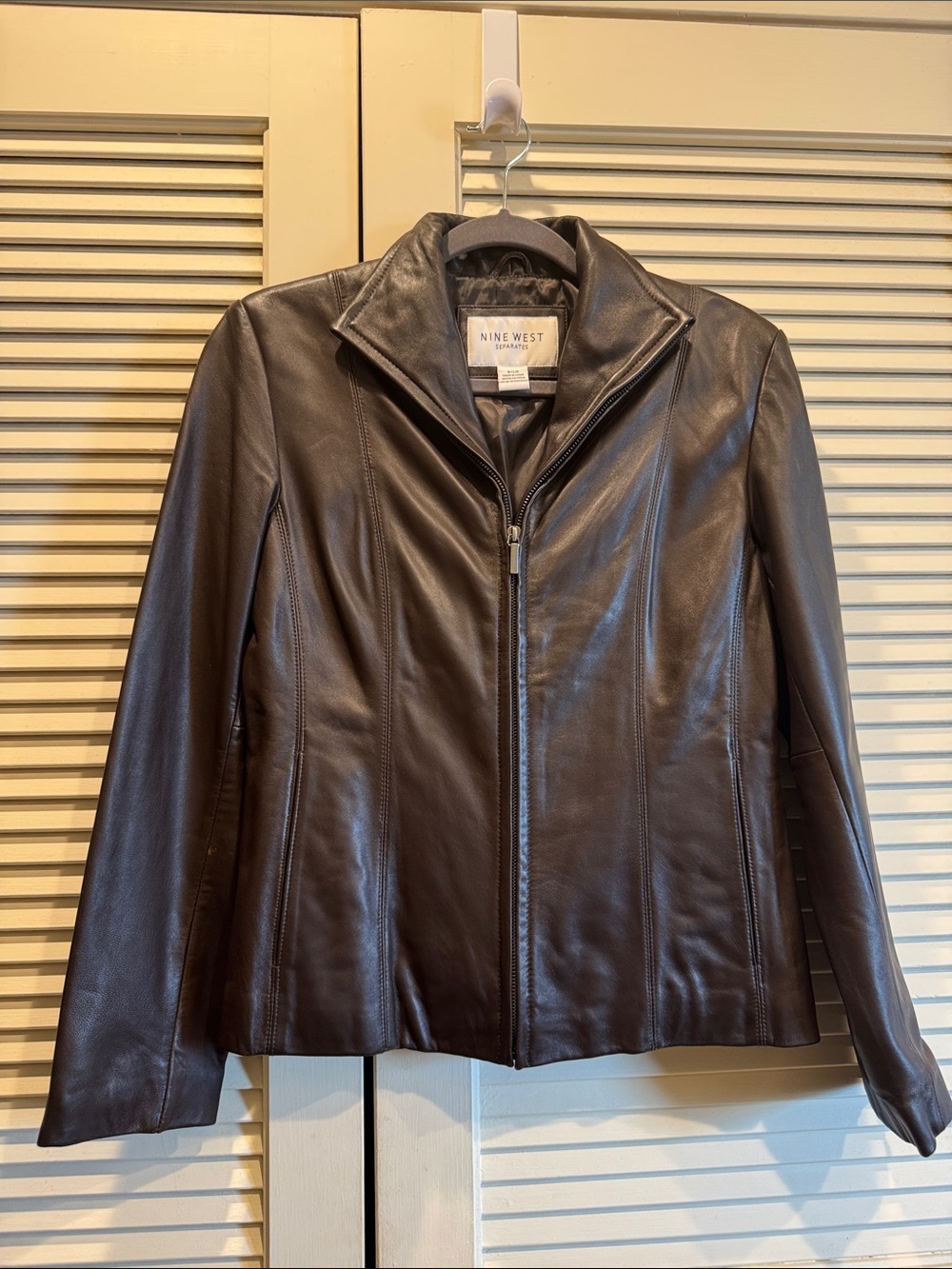 Nine West Dark Brown Leather Zip Jacket women’s Small